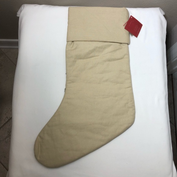 Pottery Barn 2 Linen Cotton Blend Lattice Jewel Christmas Stockings 9 X 19.5 In - Picture 6 of 12